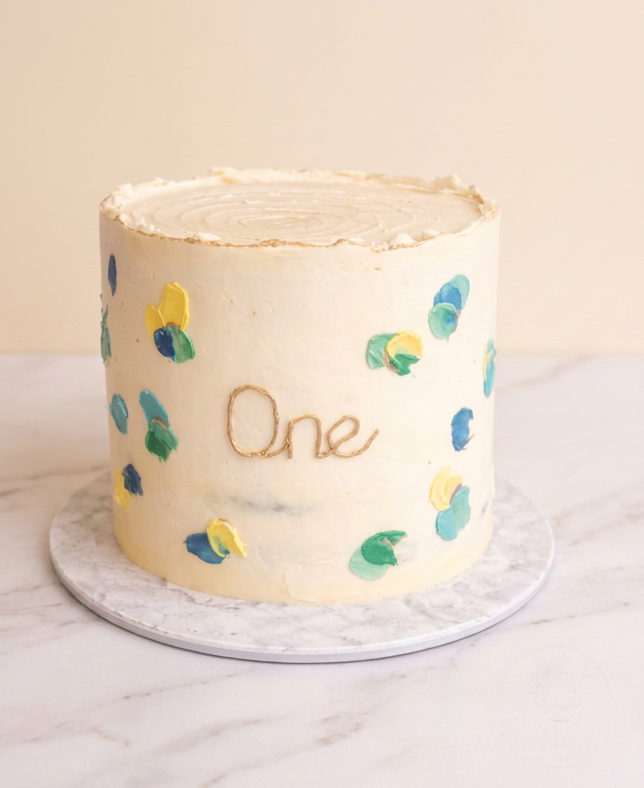 Pastel painted floral first birthday 'One' cake