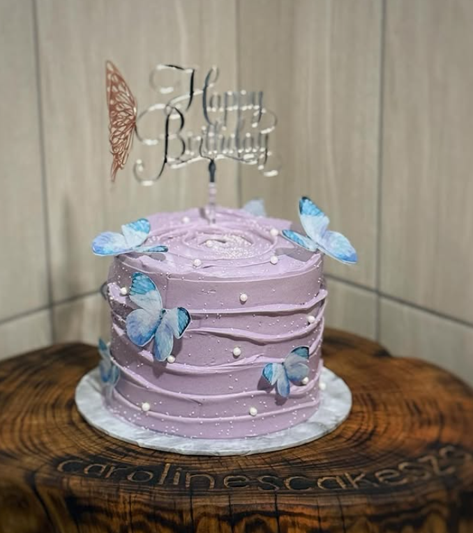 Lilac butterfly buttercream cake