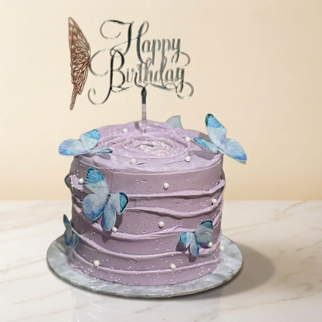 Lilac butterfly buttercream cake